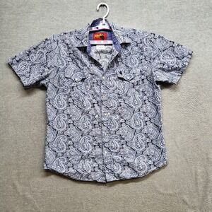 Rodeo Clothing Co Men Button Up Shirt Medium Blue Paisley Short Sleeve READ